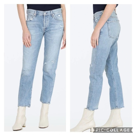 Citizens of Humanity Jeans Emerson 28 Spotlight Distressed Wash Boyfriend Crop - Picture 2 of 14